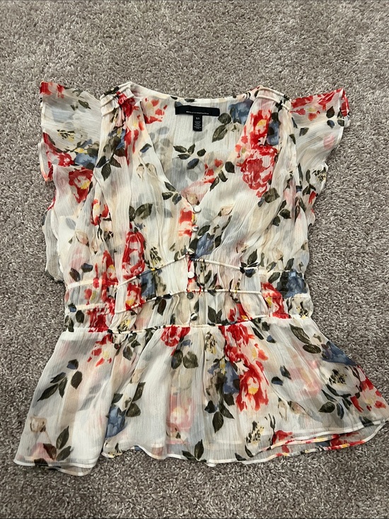 White House Black Market Tops - White House Black Market Floral V-Neck Smocked Waist Blouse